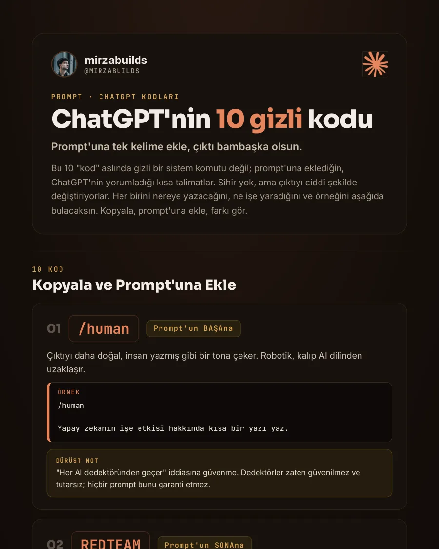 ChatGPT'nin 10 gizli kodu rehberinin ilk sayfası