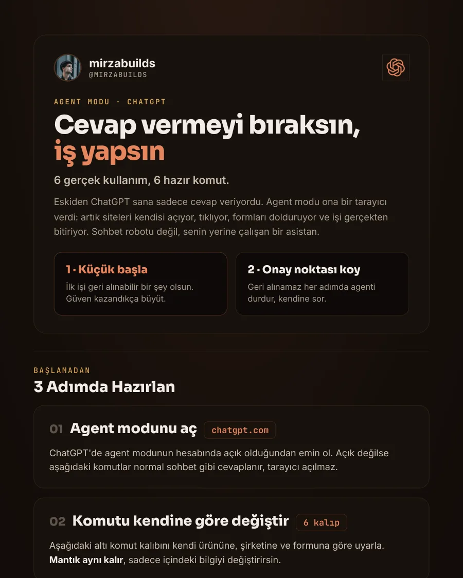ChatGPT Agent modu: 6 gerçek kullanım rehberinin ilk sayfası