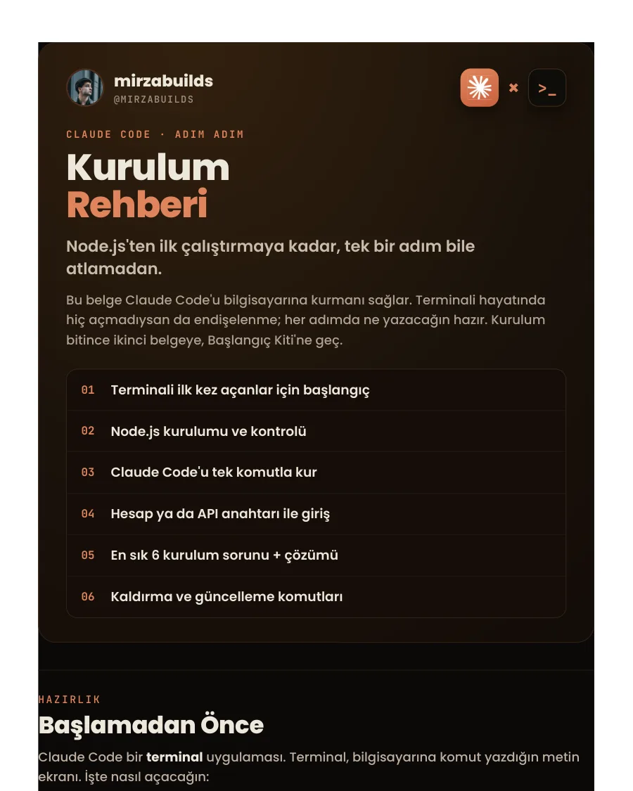 Claude Code kurulum rehberi rehberinin ilk sayfası