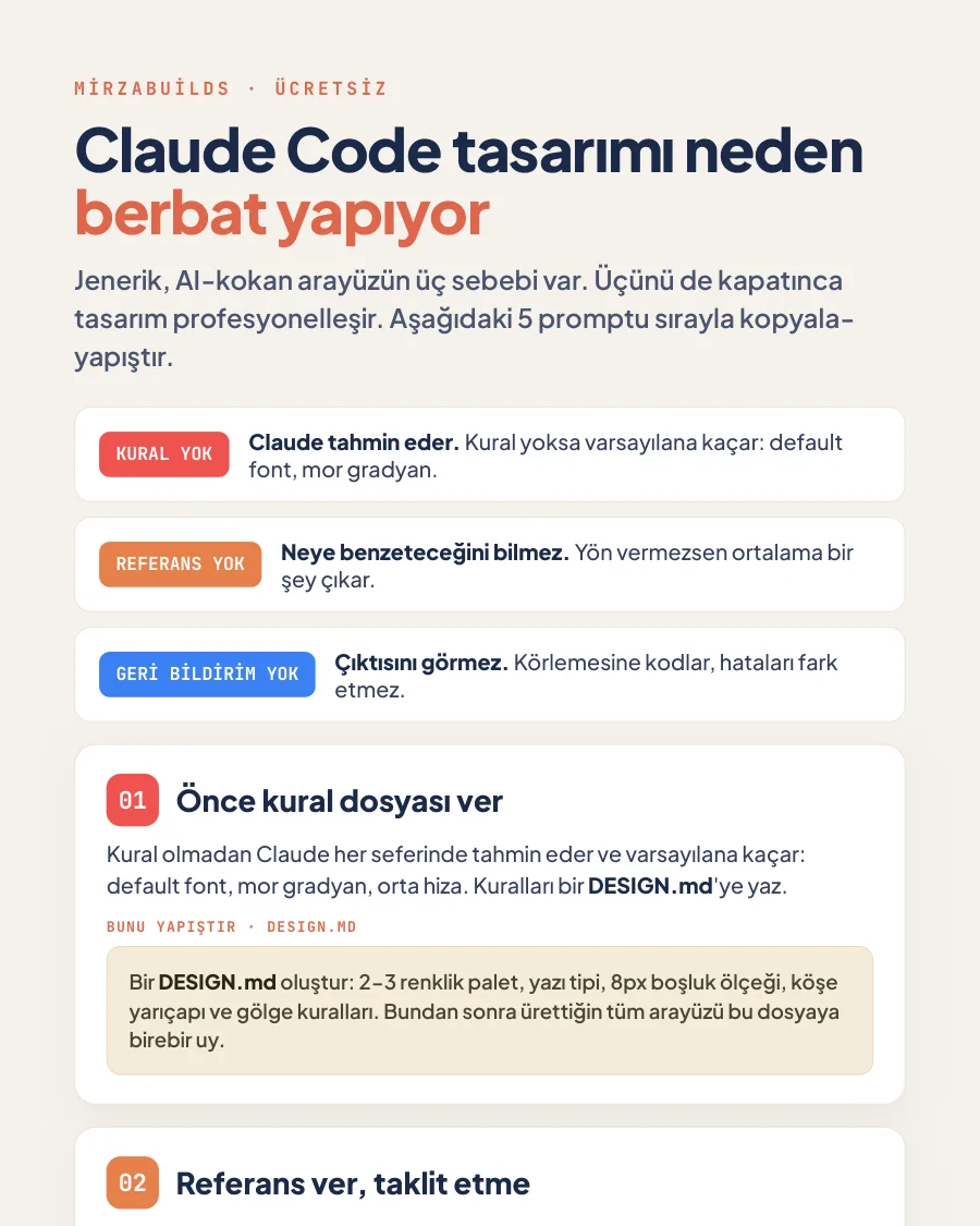 Claude Code tasarımı neden kötü yapıyor rehberinin ilk sayfası