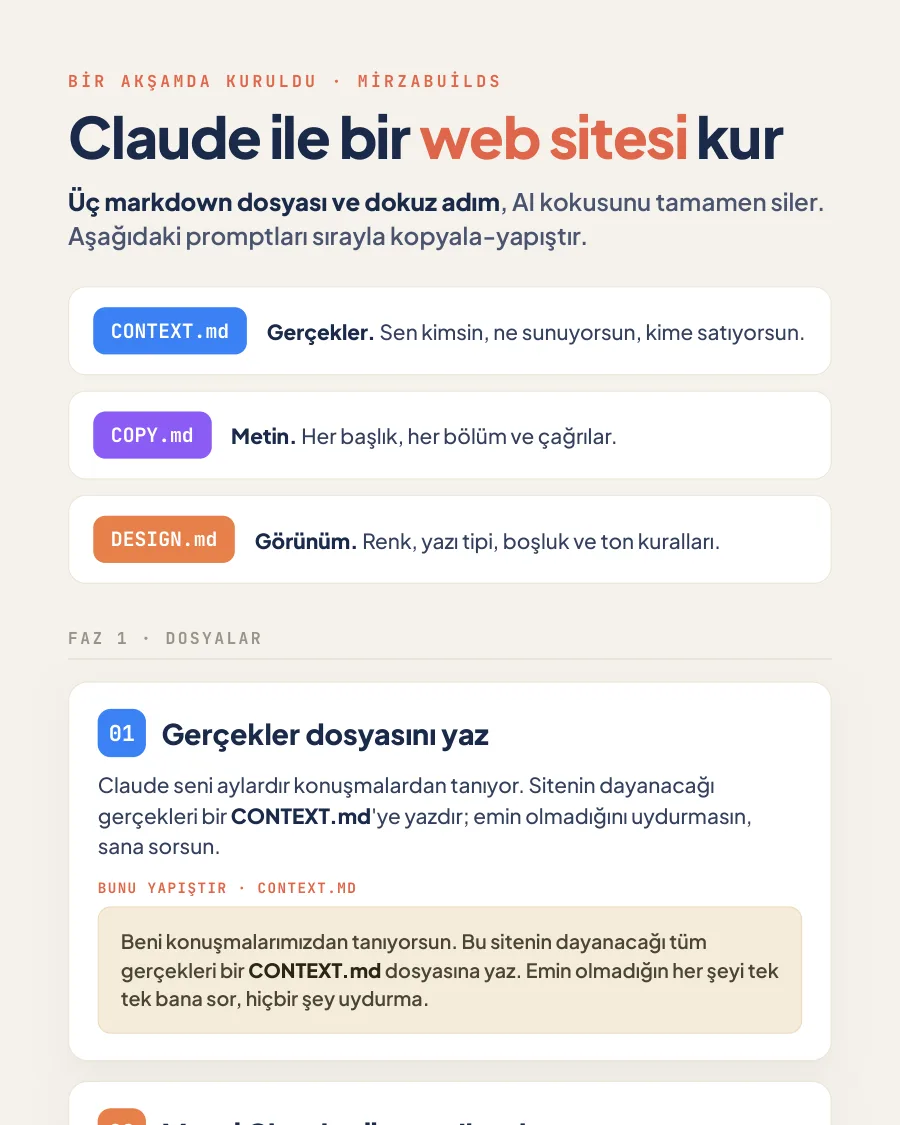 Claude ile web sitesi kur rehberinin ilk sayfası