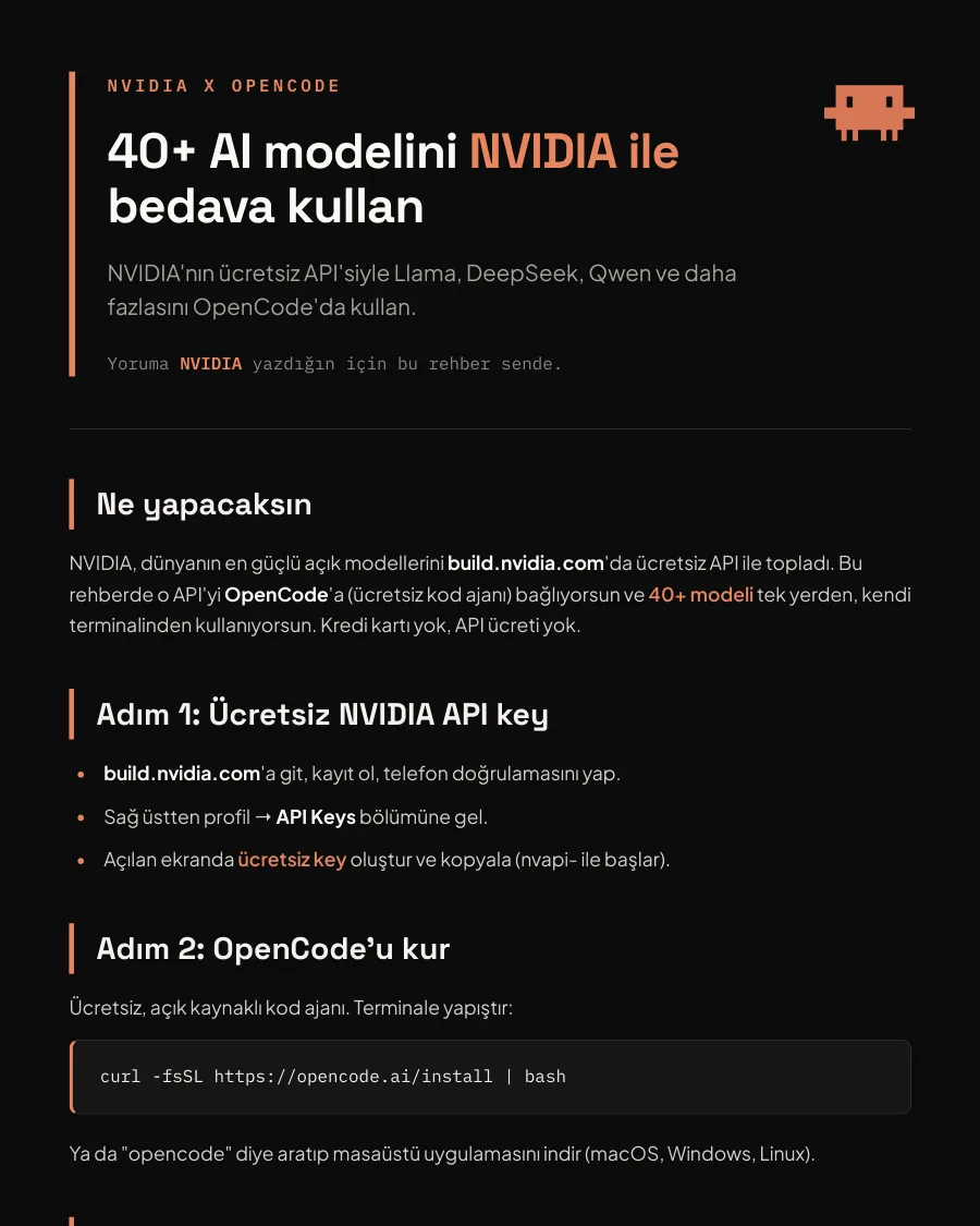 40+ AI modelini NVIDIA ile bedava kullan rehberinin ilk sayfası